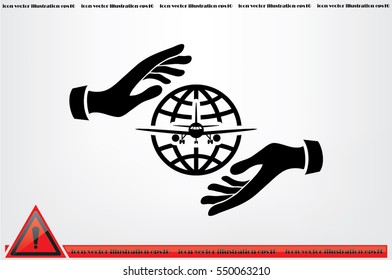 Aircraft, globe and hands icon vector illustration eps10