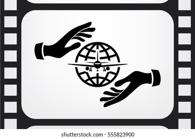 Aircraft, globe and hands icon vector illustration eps10