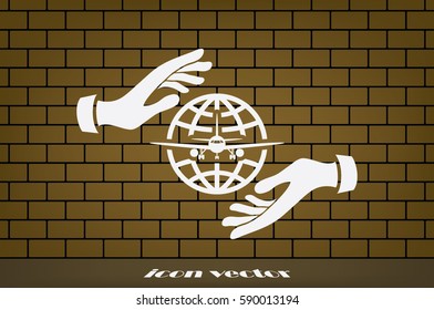 Aircraft, globe and hands icon vector illustration eps10