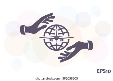 Aircraft, globe and hands icon vector illustration eps10