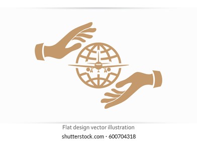 Aircraft, globe and hands icon vector illustration eps10