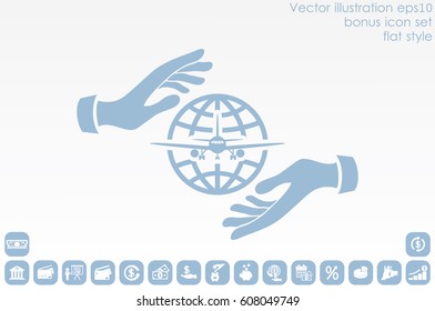Aircraft, globe and hands icon vector illustration eps10