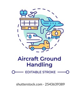 Aircraft ground handling multi color concept icon. Airline management, airplane maintenance. Round shape line illustration. Abstract idea. Graphic design. Easy to use in infographic, presentation