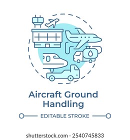 Aircraft ground handling soft blue concept icon. Airline management, airplane maintenance. Round shape line illustration. Abstract idea. Graphic design. Easy to use in infographic, presentation