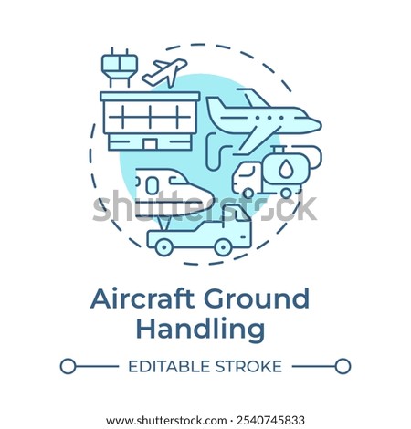 Aircraft ground handling soft blue concept icon. Airline management, airplane maintenance. Round shape line illustration. Abstract idea. Graphic design. Easy to use in infographic, presentation