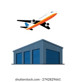 Aircraft hangar building vector icon, aviation storage facility for airport logistics, airplane maintenance, airfield infrastructure, travel industry illustration design