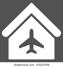 Aircraft Hangar icon. Vector style is flat iconic symbol, white color, gray background.