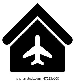 Aircraft Hangar icon. Vector style is flat iconic symbol, black color, white background.