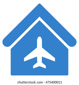 Aircraft Hangar icon. Vector style is flat iconic symbol, cobalt color, white background.