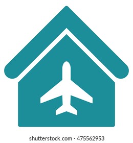Aircraft Hangar icon. Vector style is flat iconic symbol, soft blue color, white background.