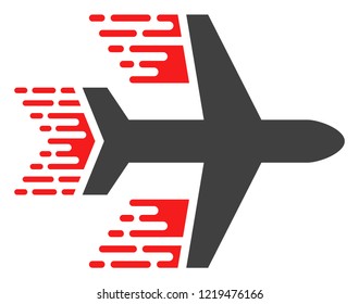 Aircraft icon with fast speed effect in red and black colors. Vector illustration designed for modern abstract with symbols of speed, rush, progress, energy.