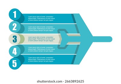 An aircraft icon with five features or option of project to select. Minimal infographic illustration for business and transportation information visualization.