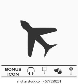 Aircraft icon flat. Black pictogram on white background. Vector illustration symbol and bonus button