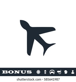 Aircraft icon flat. Black pictogram on white background. Vector illustration symbol and bonus button