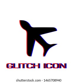 Aircraft icon flat. Simple pictogram - Glitch effect. Vector illustration symbol