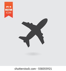 Aircraft icon in flat style isolated on grey background. For your design, logo. Vector illustration.