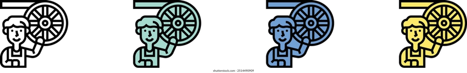 aircraft icon. Outline, Green, Blue and Yellow Style Design Isolated On White Background