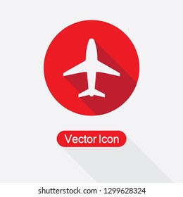 Aircraft Icon, Plane Icon In Circle With Long Shadow Vector Illustration Eps10