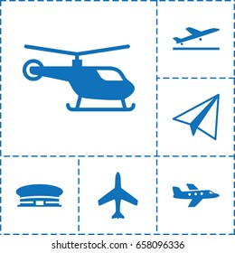 Aircraft icon. set of 6 aircraft filled icons such as plane, plane taking off, helicopter, airport