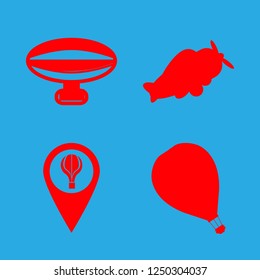 aircraft icon set about hot air ballon location, ballon air, airship and old plane vector set