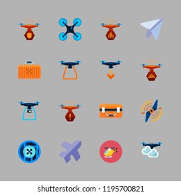 aircraft icon set. vector set about airscrew, helicopter, drone case and flight icons set.