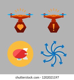 aircraft icon set. vector set about airscrew, zeppelin and drone icons set.