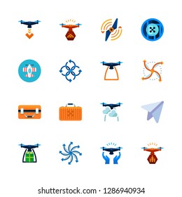 aircraft icon set. vector set about drone case, airplane, paper plane and drone icons set.