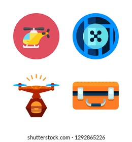 aircraft icon set. vector set about drone case, drone and helicopter icons set.