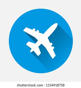 Aircraft icon. Aircraft Vector isolated. Flat vector illustration on blue background. Flat image aircraft with long shadow. Layers grouped for easy editing illustration. For your design.