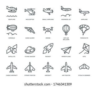 Aircraft Icons,  Monoline conceptThe icons were created on a 48x48 pixel aligned, perfect grid providing a clean and crisp appearance. Adjustable stroke weight. 
