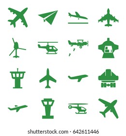 Aircraft icons set. set of 16 aircraft filled icons such as plane, airport tower, plane landing, cargo plane back view