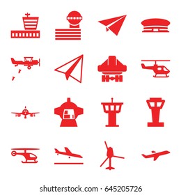 Aircraft icons set. set of 16 aircraft filled icons such as airport tower, plane landing, plane, airport, paper airplane, cargo plane back view