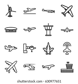 Aircraft icons set. set of 16 aircraft outline icons such as plane, plane taking off, jetway, helicopter, airport