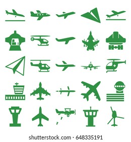Aircraft icons set. set of 25 aircraft filled icons such as plane, airport tower, plane taking off, plane landing, airport, paper airplane, medical helicopter