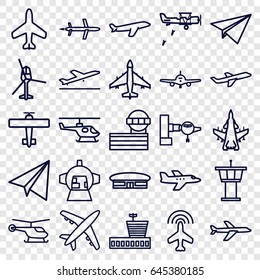 Aircraft icons set. set of 25 aircraft outline icons such as plane, plane taking off, jetway, helicopter, airport, airport tower, paper airplane