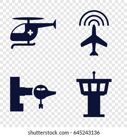 Aircraft icons set. set of 4 aircraft filled icons such as plane, jetway, airport tower