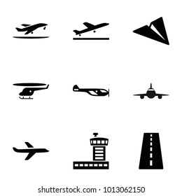 Aircraft icons. set of 9 editable filled aircraft icons such as runway, plane taking off, helicopter, paper plane, plane, airport