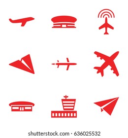 Aircraft icons set. set of 9 aircraft filled icons such as plane, airport