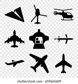 Aircraft icons set. set of 9 aircraft filled icons such as plane, helicopter, luggage compartment in airplane