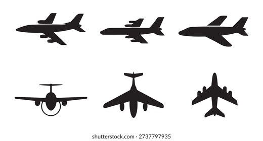 Aircraft icons side view, jet, transport, travel, aviation, airplane graphics