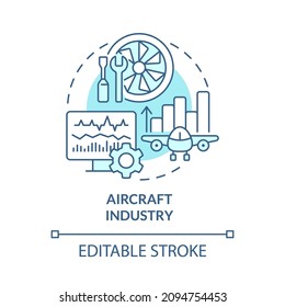 Aircraft industry turquoise concept icon. Digital replica creation abstract idea thin line illustration. Isolated outline drawing. Editable stroke. Roboto-Medium, Myriad Pro-Bold fonts used