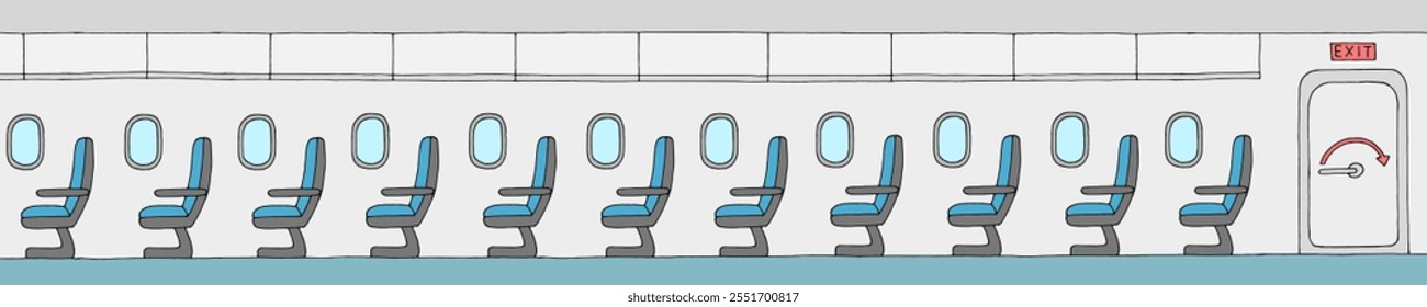 Aircraft interior graphic color long sketch illustration vector 