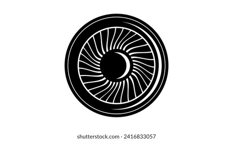 Aircraft jet engine emblem, black isolated silhouette