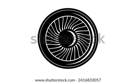 Aircraft jet engine emblem, black isolated silhouette