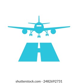 Aircraft landing. Front view. Isolated on white background. 