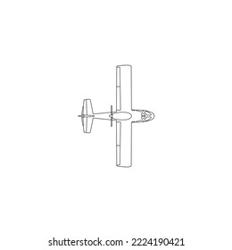 Aircraft linear black and white drawing full face  plane front view  airplane icon  outline sketch  flying machine silhouette  vehicle coloring  drawn transport isolated. Vector illustration