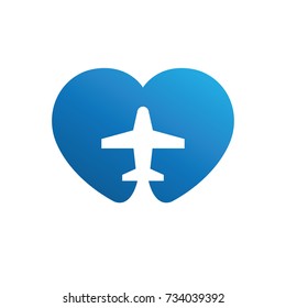 aircraft logo with blue love concept