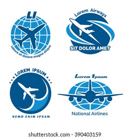 Aircraft logo set or airplane collection. Vector emblems