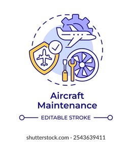 Aircraft maintenance multi color concept icon. Safety regulation, reliability. Engineering, technology. Round shape line illustration. Abstract idea. Graphic design. Easy to use in infographic