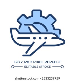 Flugzeugwartung RGB Farbsymbol. Technischer Service. Flugzeug und Getriebe. Engineering und Wartung in der Luftfahrtindustrie. Isolierte Vektorgrafik. Einfache, ausgefüllte Linienzeichnung. Bearbeitbarer Strich